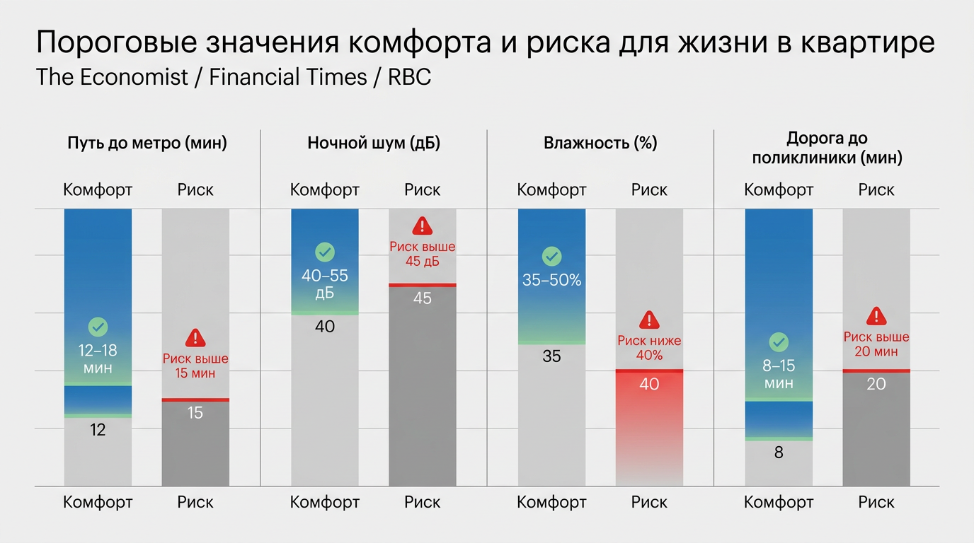 Пороговые значения комфорта и риска для жизни